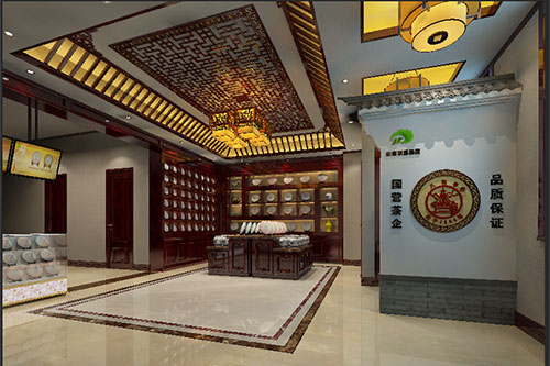 双流古朴典雅的中式茶叶店大堂设计效果图